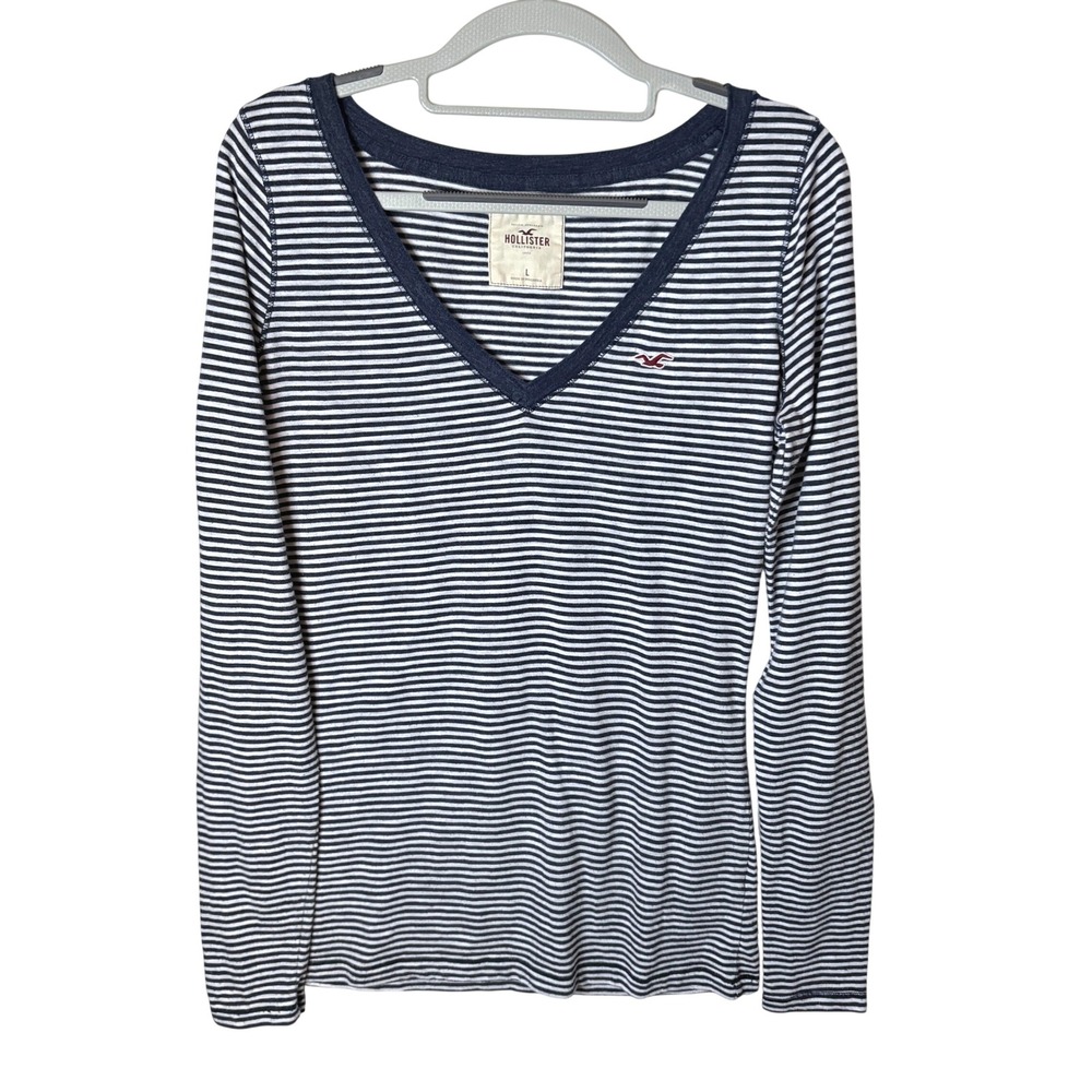Hollister Y2K Striped Long Sleeve Top Womens L Navy White Nautical Preppy